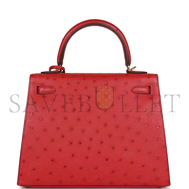 HERMÈS MASTER KELLY SELLIER 28 ROUGE VIF VERSO OSTRICH GOLD HARDWARE (28*22*10cm)